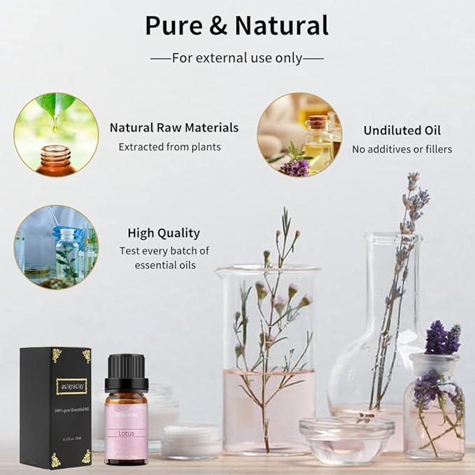 BURIBURI Lotus Essential Oil 100% Pure, Undiluted, Natural, Organic Aromatherapy Lotus Oils 10ML for Diffuser Soap Candle Making Home BURIBURI