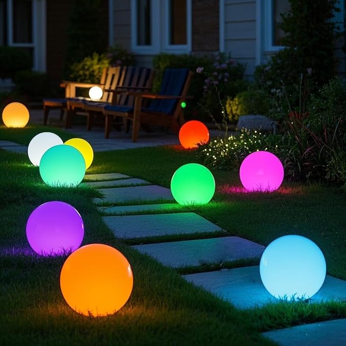 10-Inch LED Ball Light, Rechargeable Dimmable LED Glowing Orb Light w/Remote, 16 RGB Color Changing Globe Floor Lamp, Indoor/Outdoor Waterproof Mood Lamp for Home Lawn Party Pool Decor - Bloomnest