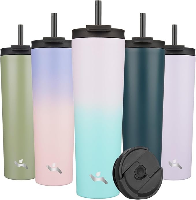 34 OZ Insulated Tumbler with Lid and 2 Straws Stainless Steel Water Bottle Vacuum Travel Mug Coffee Cup,Lavender Green - Bloomnest