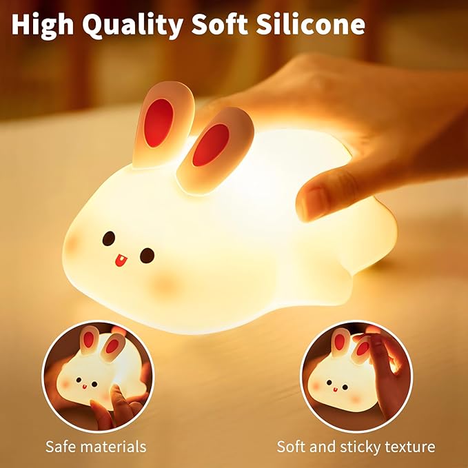 Cute Rabbit Night Light,Squishy Animal Nightlamp,Rechargerable Dimmable Nursery Bunny Lamp Soft Silicone Table Bedroom Lamp Portable Adjustable Lighting Bedroom Bedside Gift - Bloomnest