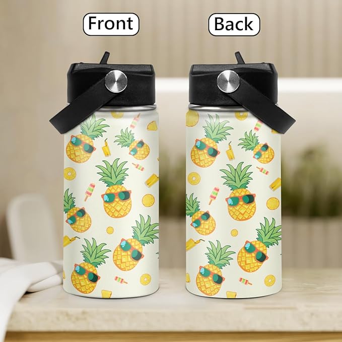 Kids Water Bottle Pineapple Water Bottles 12oz with Straw Insulated Stainless Steel Travel School Tumbler Double Wall Vacuum Cup for Girls Kid Boys - Bloomnest
