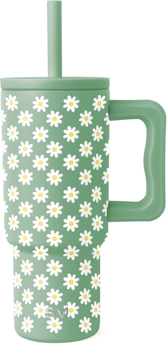 Simple Modern Kids 24 oz Tumbler with Handle and Silicone Straw Lid | Spill Proof and Leak Resistant | Reusable Stainless Steel Bottle | Gift for Kids Boys Girls | Trek Collection | Sage Florals - Bloomnest