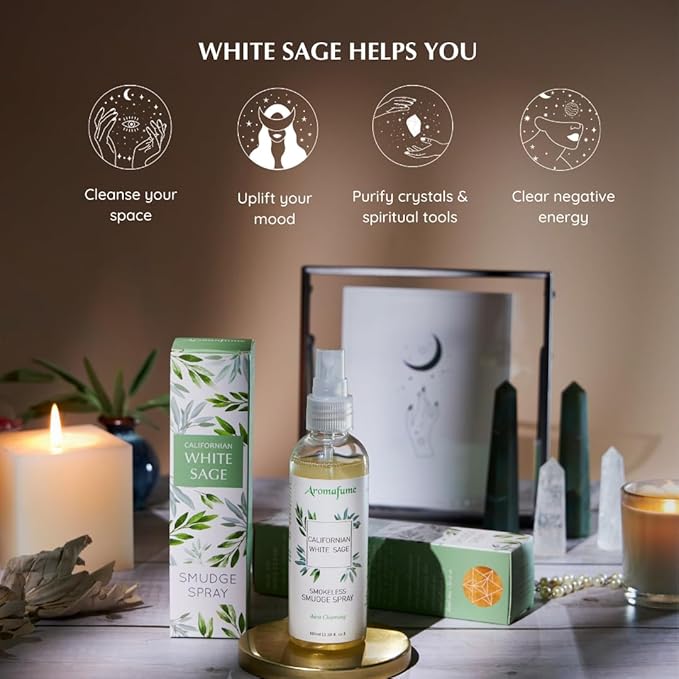 White Sage Smudge Spray Gift Set by Aromafume | 6x50ml/1.7 fl oz | White Sage with Rose, Lavender, Palo Santo, Sandalwood, Frankincense | Sprays for Cleansing Negative Energy & Protection Aromafume