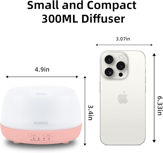 300ML Essential Oil Diffuser with Remote Control, Aromatherapy Diffuser with 7-Color Changing LED Light for Home,Bedroom, Office - Bloomnest
