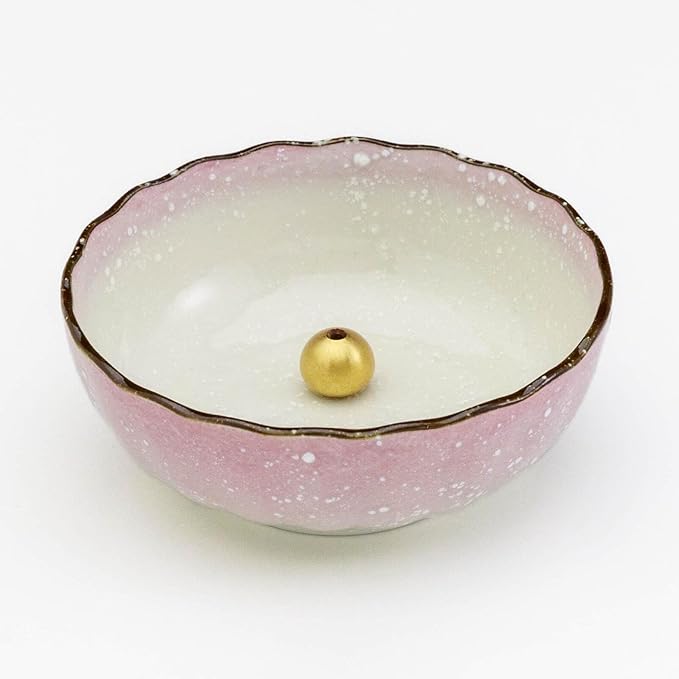 Asayu Japanese Lotus Incense Holder for Sticks 4.1 inch (105mm), Traditional Made in Japan Ceramic Ash Catcher and Brass Incense Burner Set - Pink - Bloomnest