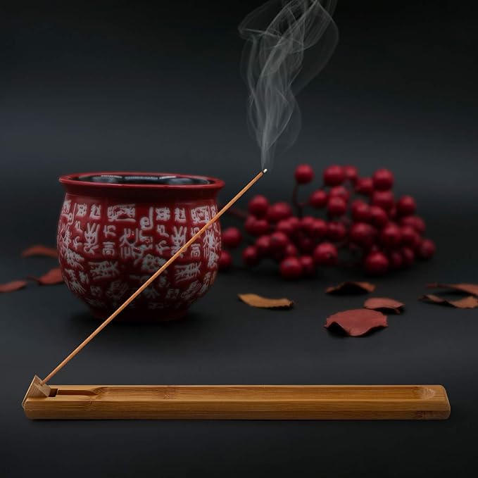 Bamboo Wood Incense Holder for Sticks with Adjustable Angle, Incense Burner with Ash Catcher, 9.8 Inches - Bloomnest