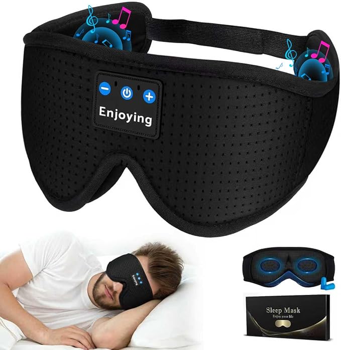 Sleep Headphones, Sleep Mask Bluetooth Wireless Music Eye Mask, Sleeping Headphones for Side Sleepers Sleep Mask with Bluetooth Headphones Ultra-Thin Stereo Speakers for Sleeping (Black) - Bloomnest