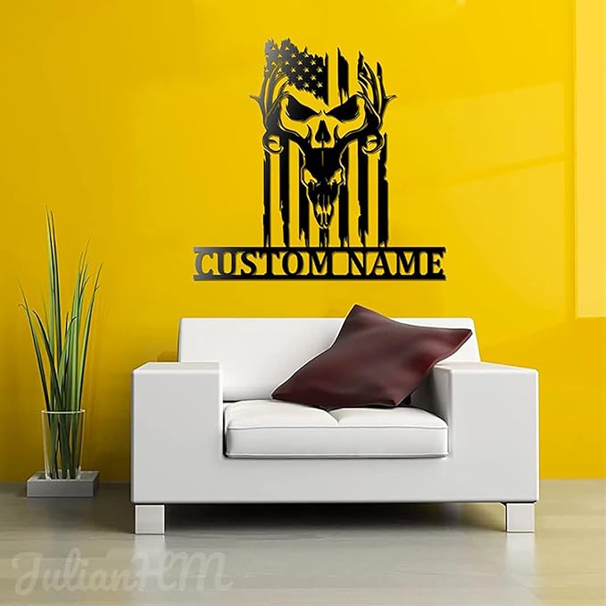 Lovely POD Personalized Hunting Metal sign, Hunting Art, Custom US Skull Deer Hunter Metal Wall Art With Led Lights, Personalized Hunting Name Metal Wall Decor, Hunting Decoration Hanging for Home - Bloomnest