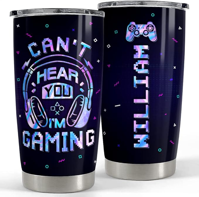 SANDJEST Personalized Gamer Tumbler Can't Hear You I'm Gaming 20oz 30oz Tumbler with Lid Gift for Boys Men Game Lover on Birthday - Bloomnest