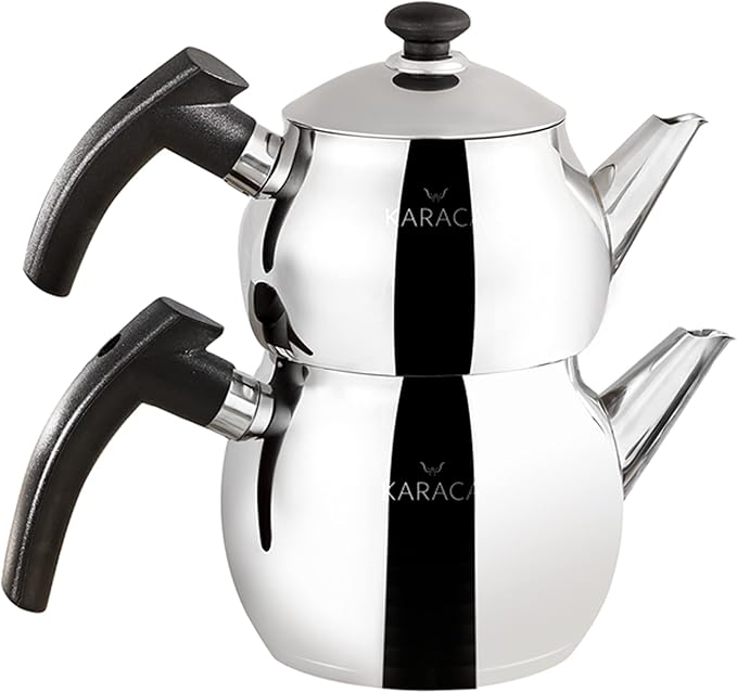 Karaca Adelya Mini Teapot Set in Black, Turkish Teapot, Kettle, Teapot, 0.65 Litre Kettle, 1.1 Litre, Turkish Teapots, Adelya Teapot Set - Bloomnest
