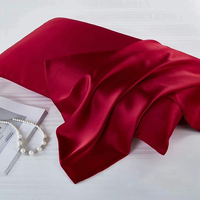 Red Silk Pillow Cases for Hair and Skin Made in USA, 22 Momme, Anti Acne Silk Pillowcase with Zipper, Organic, Hypoallergenic, Anti Wrinkle, 1 Pc 20"x26" (Standard, Red) - Bloomnest