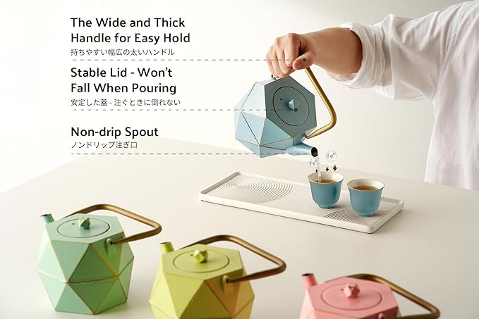 Toptier Cast Iron Teapot, Stovetop Safe Japanese Cast Iron Tea Kettle, Diamond Design Tea Pot with Removable Infuser for Loose Tea, 30 Ounce (900 ml), Blue - Bloomnest