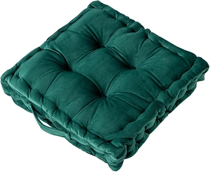 Square Floor Cushion, 15" Soft Velvet Floor Seating Pillow Cushion with Handle Thicken Decorative Floor Pillow Cushion for Yoga Living Room Balcony Outdoor Bedroom Tatami, Dark Green - Bloomnest