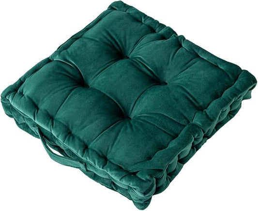Square Floor Cushion, 15" Soft Velvet Floor Seating Pillow Cushion with Handle Thicken Decorative Floor Pillow Cushion for Yoga Living Room Balcony Outdoor Bedroom Tatami, Dark Green - Bloomnest