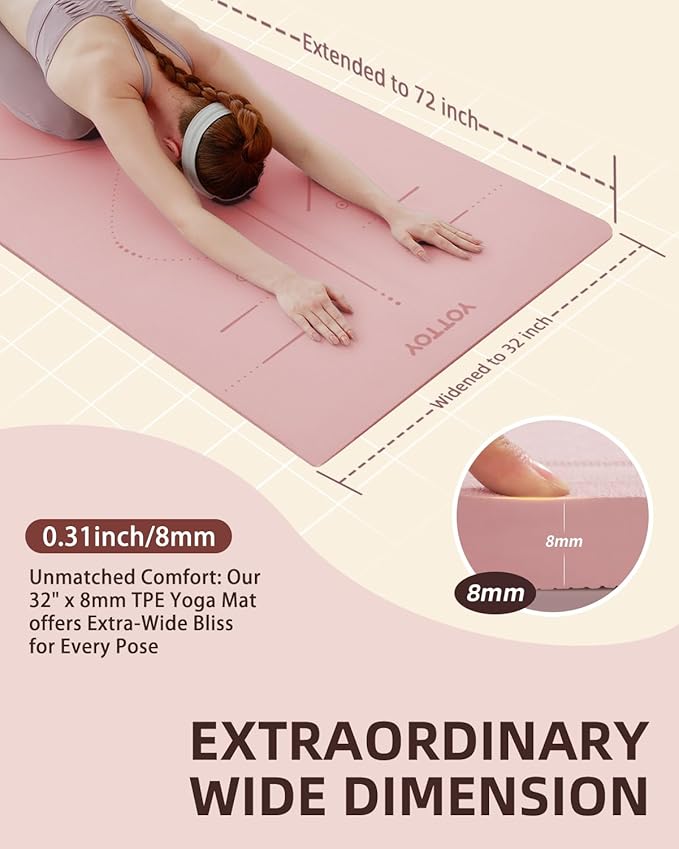 YOTTOY Yoga Mat, 72"x 32"x1/3" Extra Wide Non-Slip Exercise Fitness Yoga Mats,Eco-Friendly TPE Exercise Mats for Women Men Home Workout with Strap Bag - Bloomnest