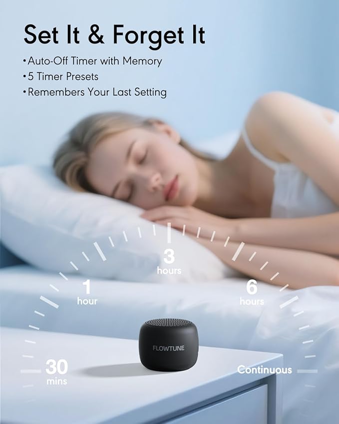 Sound Machine Flowtune White Noise Machine for Baby Adults, Mini Portable Sound Machine for Travel, 6H Timer, 18 Soothing Sleep Sounds Gift (Black) - Bloomnest