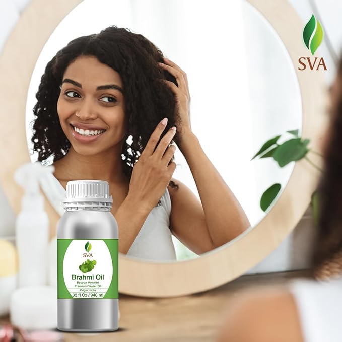 SVA Brahmi Oil - 32 Fl Oz – 100% Natural Cold Pressed Brahmi Oil - for Face, Skin Care, Hair Care, Scalp Massage & Body Massage – Carrier Oil - Bloomnest