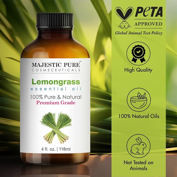 Majestic Pure Lemongrass Essential Oil with Glass Dropper - Huge 4 Fl Oz - 100% Pure and Natural Lemongrass Oil - Premium Grade Essential Oils for Diffuser, Aromatherapy, Soap and Candle Making - Bloomnest