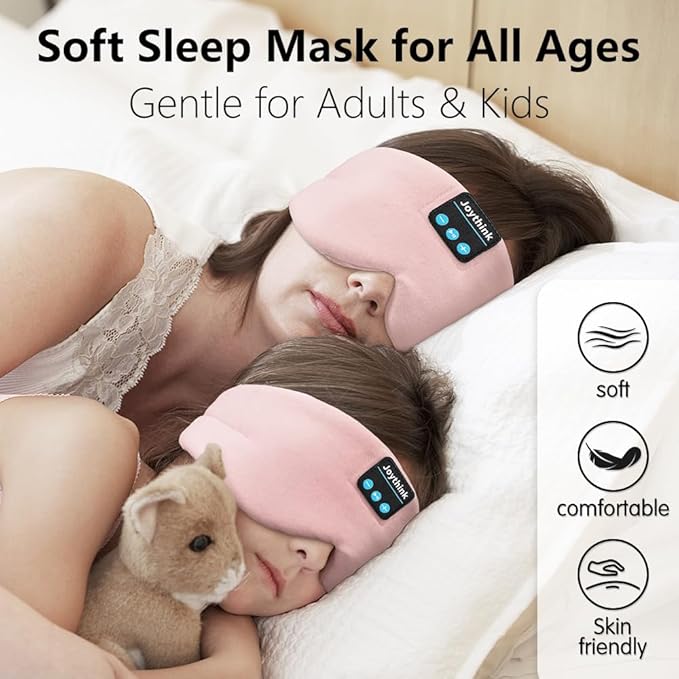 Joythink Sleep Headphones Bluetooth Sleep Mask Silk Kids Children Headband Earphones Bluetooth Eye Mask for Sleeping On Side Blackout Soft Sleep Earphones Music Eye Cover - Bloomnest