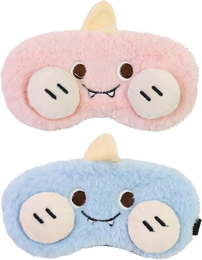 Cute Sleep Eye Masks for Kids, Kawaii Cartoon Kids Sleeping Mask for Women Boys Girls Teens, Soft Plush Adjustable Eyeshade Travel Nap Eye Cover (Blue+Pink Monster) - Bloomnest
