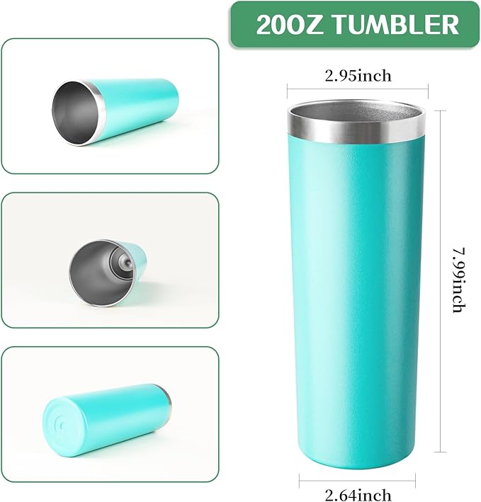 20 oz Skinny Tumbler with Lid and Straw,Stainless Steel Vacuum Insulated Tumbler Cup Double Wall Leak-proof Coffee Mug,Travel Thermal Water Tumbler for Home,Office,Outdoor(Teal,1) - Bloomnest
