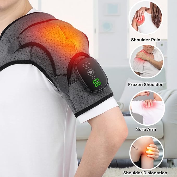 Heated Shoulder Wrap, Shoulder Heating Pads Massager for Men Women, Electric Cordless Vibration Massage Heated Shoulder Braces with 3 Heating Setting, Left Right Shoulder Massage - Bloomnest