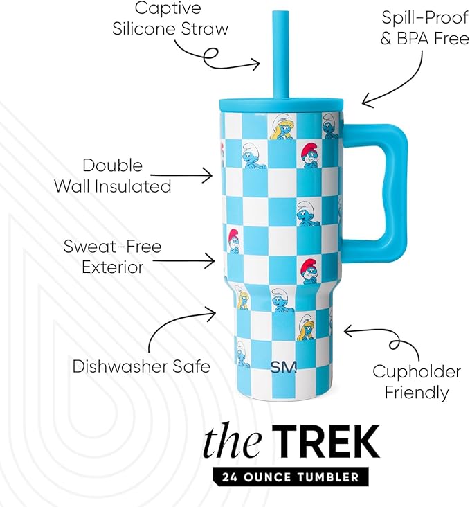 Simple Modern Smurfs Kids 24 oz Tumbler with Handle and Silicone Straw Lid | Spill Proof Leak Resistant | Reusable Stainless Steel Bottle | Gift Kids Boys Girls | Trek Collection | Smurfs Checkmate - Bloomnest
