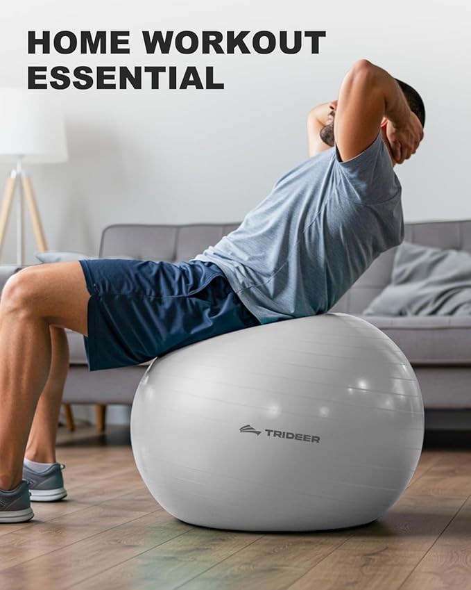 Trideer Exercise Ball for Yoga, Pilates & Fitness – Stability Ball Equipment for Home Gym & Office Chair, Core & Balance Training Accessories, Physical Therapy Equipment, Quick Pump Included, 5 Sizes - Bloomnest