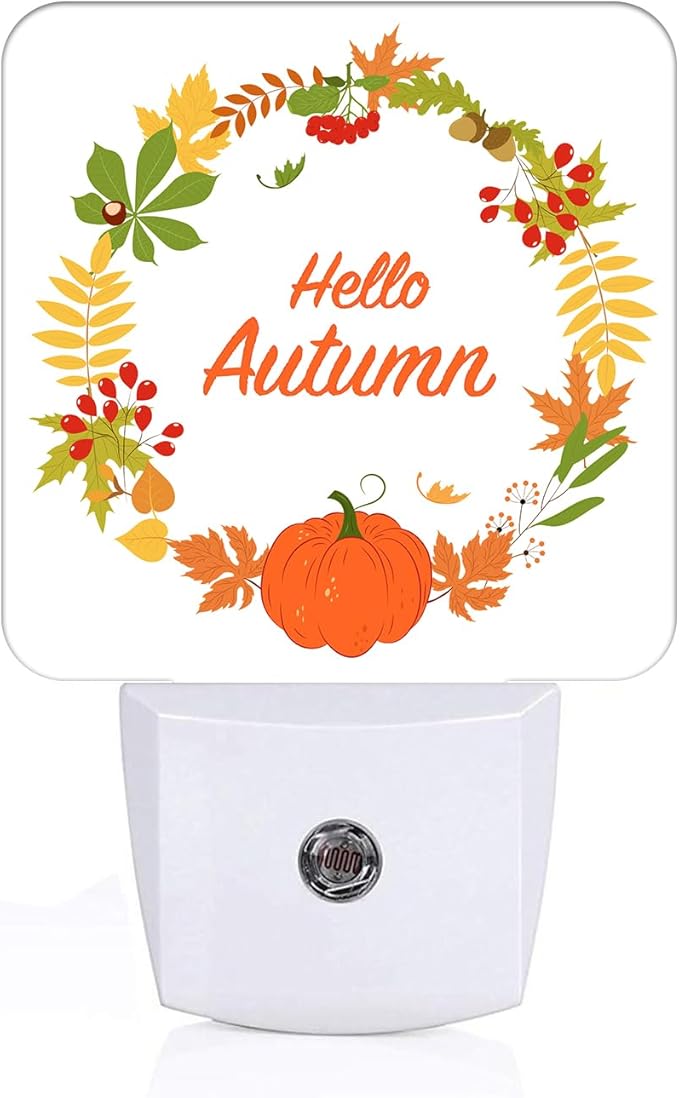 Hello Autumn Night Light,Plug Into Wall with Dusk to Dawn Light Sensors, Warm Nightlights for Bedroom, Bathroom, Hallway, Kitchen, Gifts Ideal for Boys Girls Women Men - Bloomnest