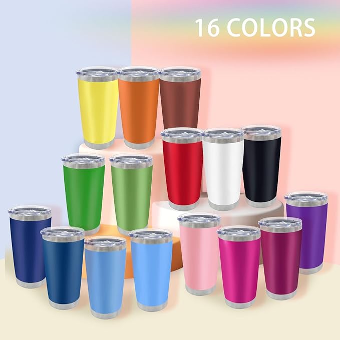 YOUKE OLA 16 Pack Insulated Coffee Tumbler - 20oz Stainless Steel Double Wall Vacuum Travel Tumbler Cup with Lid and Straw for Cold & Hot Drinks (Mixed Colors) - Bloomnest