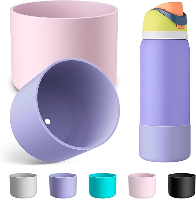2PCS Silicone Water Bottle Boot for Owala 24oz 32oz 40oz, Anti-Slip Protective Sleeve Bottom Bumper Protector for FreeSip, Twist, and Flip Stainless Steel Water Bottles Alwenid