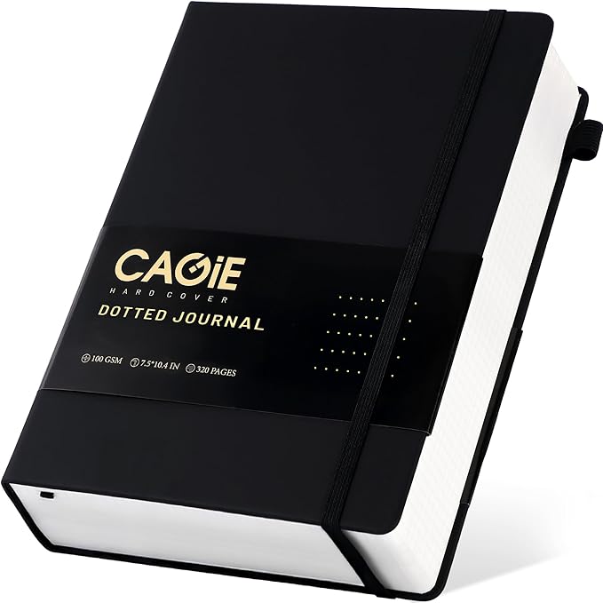 CAGIE Bullet Dotted Journal Notebook 320 Pages 100 GSM Paper Hardcover B5 Dot Grid Notebook Leather Journals for Writing Women Men Work Journaling, Black - Bloomnest