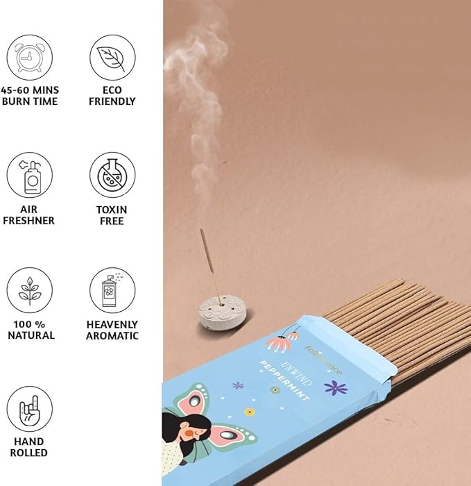 Folkulture Incense Sticks with Holder (100 Sticks)| Peppermint Incents Stick for Focus,Aromatherapy, Relaxation Gifts for Women | No Charcoal,Organic,Non Toxic, 45 Mins, Slow Burning Insence-Sticks FOLKULTURE