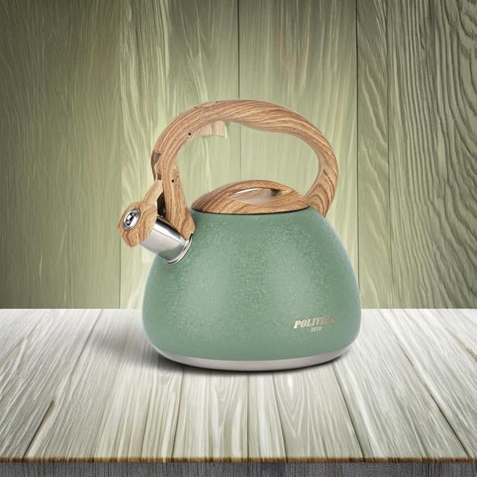 POLIVIAR Tea Kettle, 2.7 Quart Stovetop Tea Kettle, Audible Whistling Teapot with Crackle Finish, Food Grade Stainless Steel for Anti-Rust, Anti Hot Handle, Suitable for All Heat Sources (JX2023-LRG) - Bloomnest