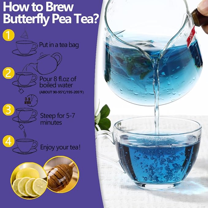 50 Premium Butterfly Pea Flower Tea Bags, Made with 100% Natural Butterfly Pea Flowers, No Additives & Caffeine Free. - Bloomnest