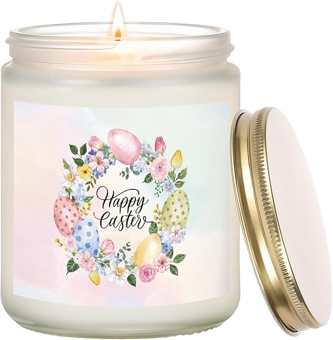 Easter Candle - Cream Vanilla Scented Natural Soy Wax Candel for Home, Egg Décor Spring Candle, Easter Gifts for Women, Clean Burning, Vegan Jar Candle for Birthday,Aromatherahpy,Relaxation(7oz) - Bloomnest