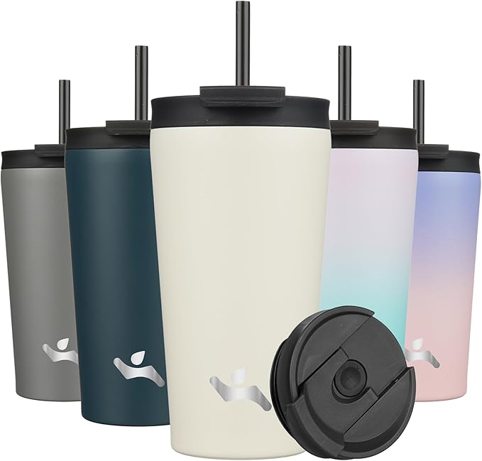18 OZ Insulated Tumbler with Lid and 2 Straws Stainless Steel Water Bottle Vacuum Travel Mug Coffee Cup,Angel White - Bloomnest