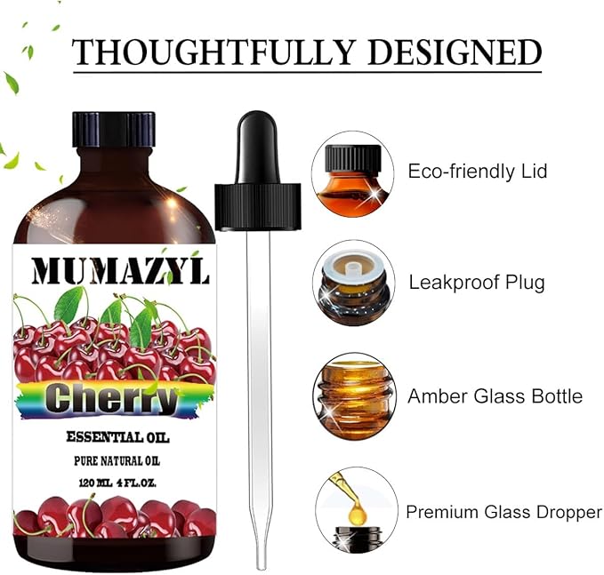 Cherry Essential Oil, Cherry Oil 4 Fl Oz 120ML for Diffuser Humidifier Yoga Cleaning DIY Candle Soap Making Essential Oils - Bloomnest