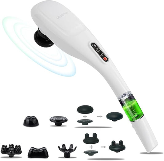 MEGAWISE Cordless Back Massager for Shoulders, Waist, Legs, Rechargeable 3200mAh Battery, 5 Speed and 5 +2 Massage Nodes 5 Hard, 2 Silicone Nodes, Massage While Moving Around (Off White Cordless) - Bloomnest