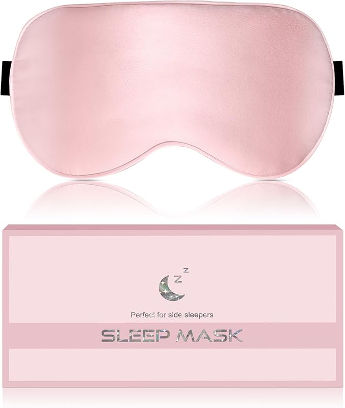 Silk Sleep Mask for Women - Soft Breathable Organic Natural Mulberry Silk Fabric Blackout Eye Mask for Sleeping with Adjustable Straps No Pressure Eye Mask for Travel Essentials Gifts (Pink) - Bloomnest