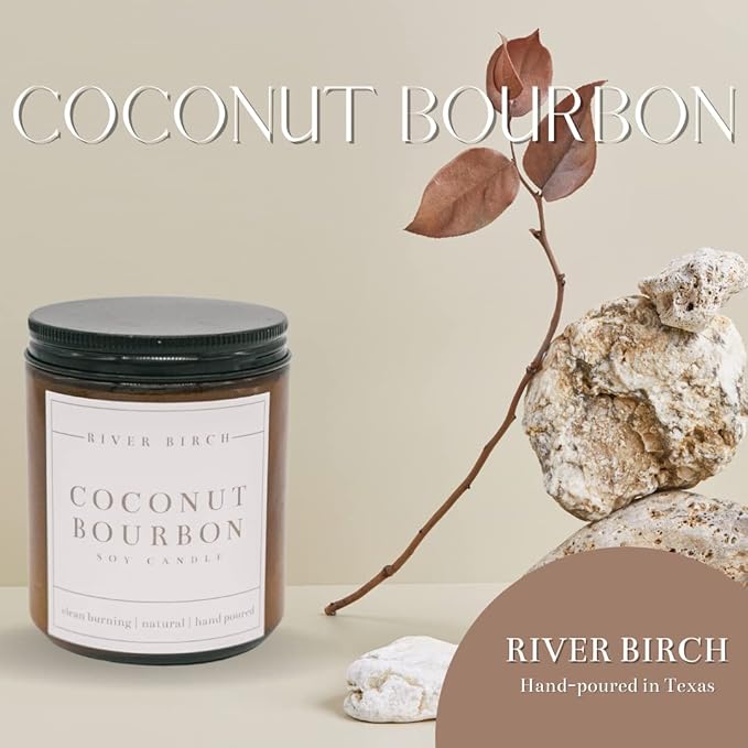 River Birch Candles Coconut Bourbon Scented Candle | Premium, All-Natural, Non-Toxic, Soy Amber Jar Candles | 8.5oz 40 Hr Burn Time | Cozy Relaxing Gifts for Home - Bloomnest