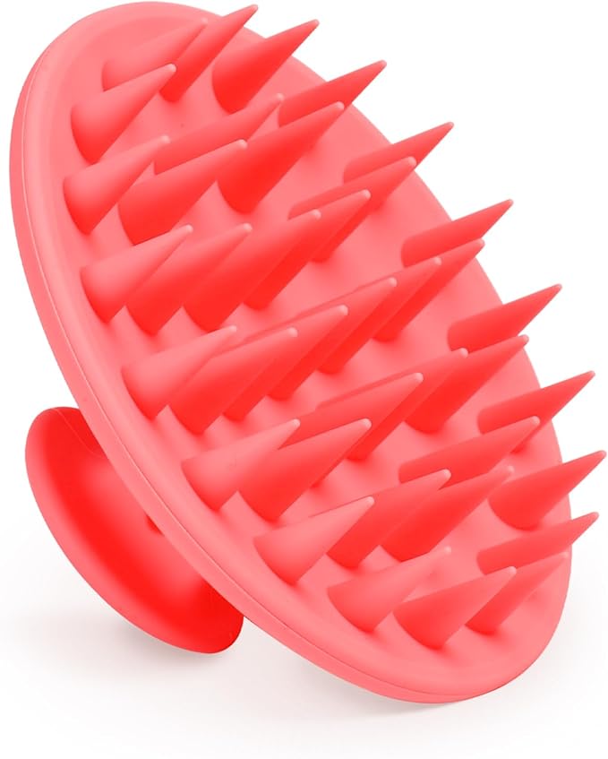 Meartchy Silicone Scalp Massager Shampoo Brush, Scalp Brush for Hair Growth & Dandruff Removal, Hair Scrubber Scalp Stimulator Exfoliator Brush with Soft Bristles for Wet Dry Scalp Care (Rose Red) Meartchy
