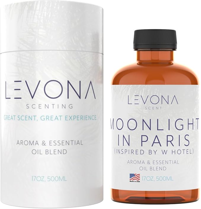 Levona Scent Essential Oil - Luxury Aroma for Home, Office, Hotel & Spa, Ideal for Humidifiers & Diffusers, Hotel Fragrance with Nutmeg, Lemon & Rose - 500ml / 17 fl oz, Moonlight in Paris LEVONASCENT