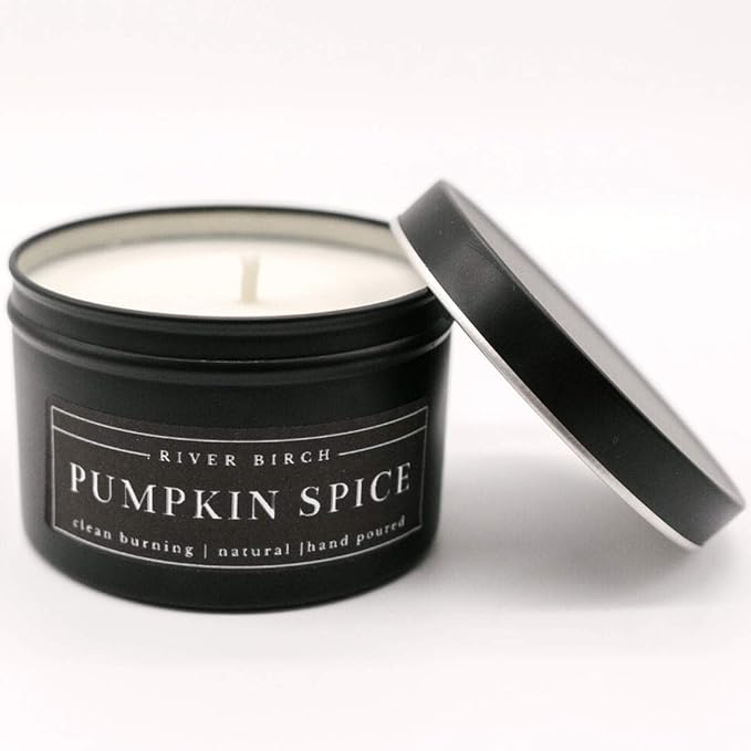 River Birch Candles Pumpkin Spice Scented Candle | Premium, All-Natural, Non-Toxic, Soy Candles | 8 oz. Black Matte Tin Travel Candle | Cozy Relaxing Gifts for Home - Bloomnest