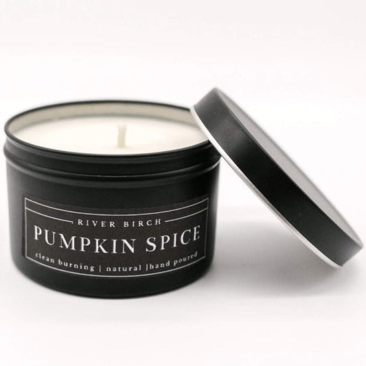River Birch Candles Pumpkin Spice Scented Candle | Premium, All-Natural, Non-Toxic, Soy Candles | 8 oz. Black Matte Tin Travel Candle | Cozy Relaxing Gifts for Home - Bloomnest