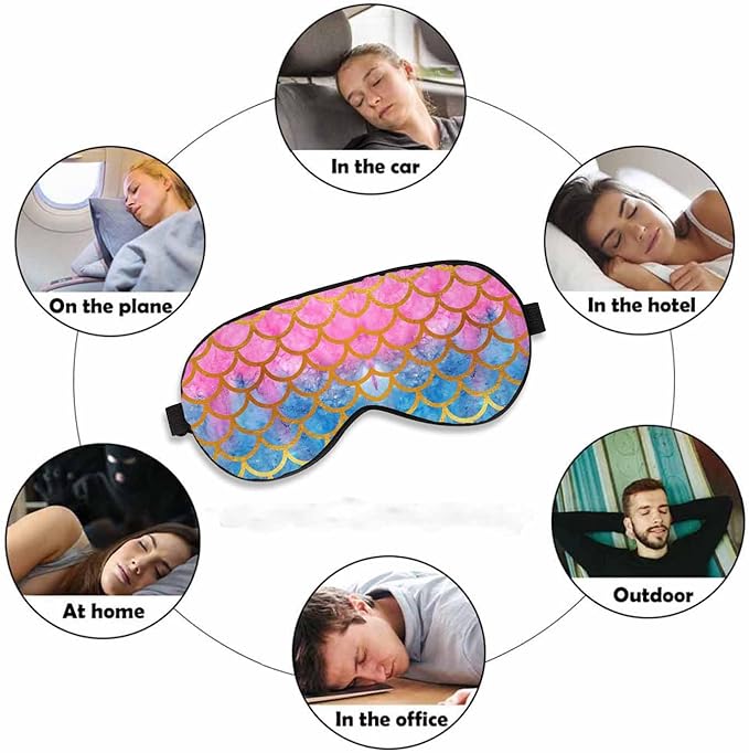 Purples Blues Mermaid Scales Sleep Eye Mask Watercolor Fish Scales Bright Summer Reptilian Scales Gold Men Women Sleep Mask With Adjustable Strap Eye Cover Eye Shade For Travel, Nap,Meditation - Bloomnest