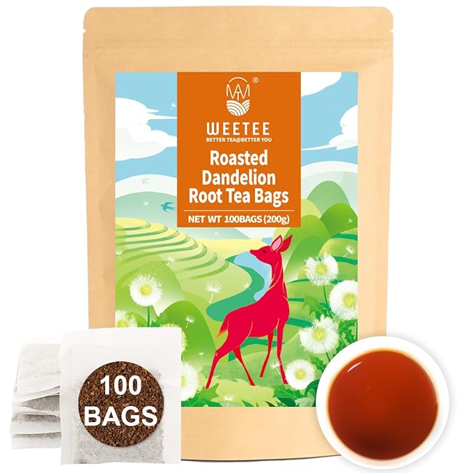 WT WEETEE Roasted Dandelion Root Tea Bags, 100 Count Dandelion Tea with Light Earthy & Roasted Aroma, Natural Caffeine Free Herbal Tea, Coffee Alternatives - Bloomnest
