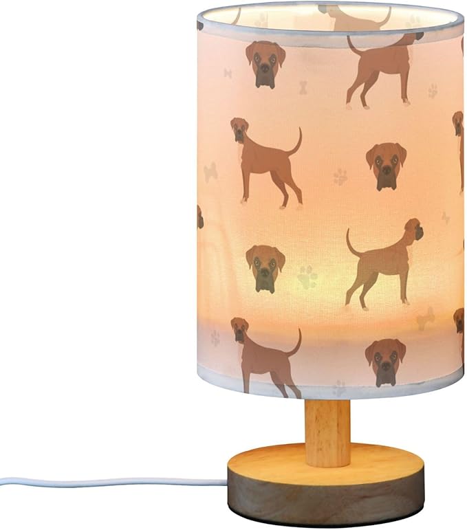 Table Lamp Boxer Dog Pattern Nightstand Lamp with Wood Base Fabric Lamp Shade Bedside Desk Lamp for Living Room Bedroom Kids Room Office - Bloomnest