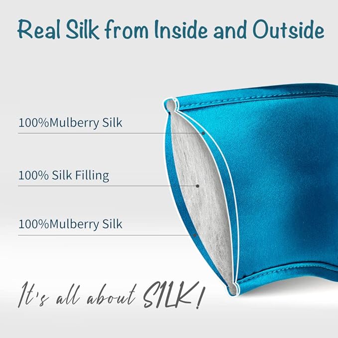 Breathable Silk Sleep Mask Blindfold, Elastic Blackout Eye Cover Headband for Sleeping Nap Travel Time, Peacock Blue, 1 Pack - Bloomnest