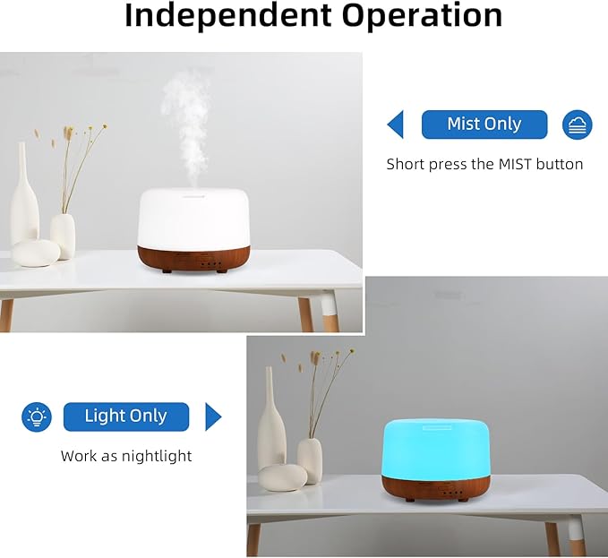 300ML Essential Oil Diffuser Aromatherapy Diffuser, Quiet 8 Hours Operation, 7-Color LED Light, 4 Timer, Remote Control, Auto-Off, Easy to Clean, for Bedroom, Living Room, Office, Home Gifts - Bloomnest
